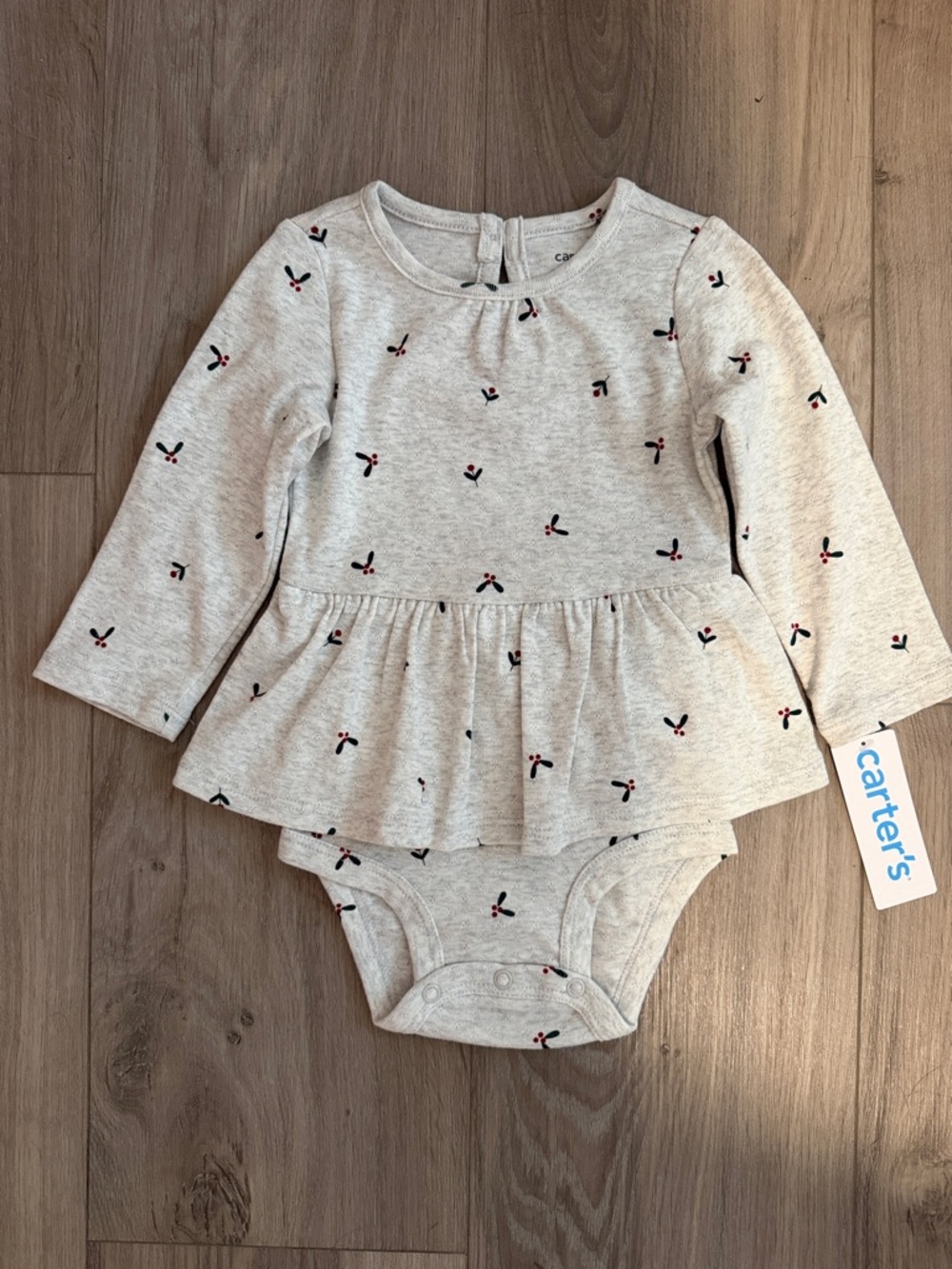 Carter's Heather Cream Peplum Bodysuit with Red & Black Cherry Accents